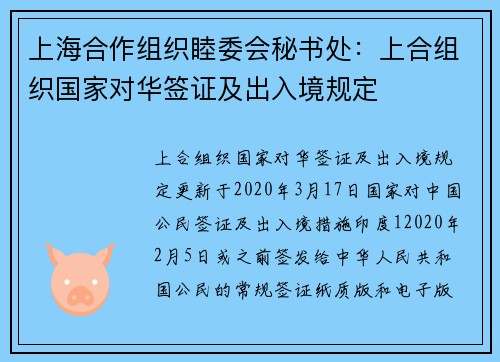 上海合作组织睦委会秘书处：上合组织国家对华签证及出入境规定